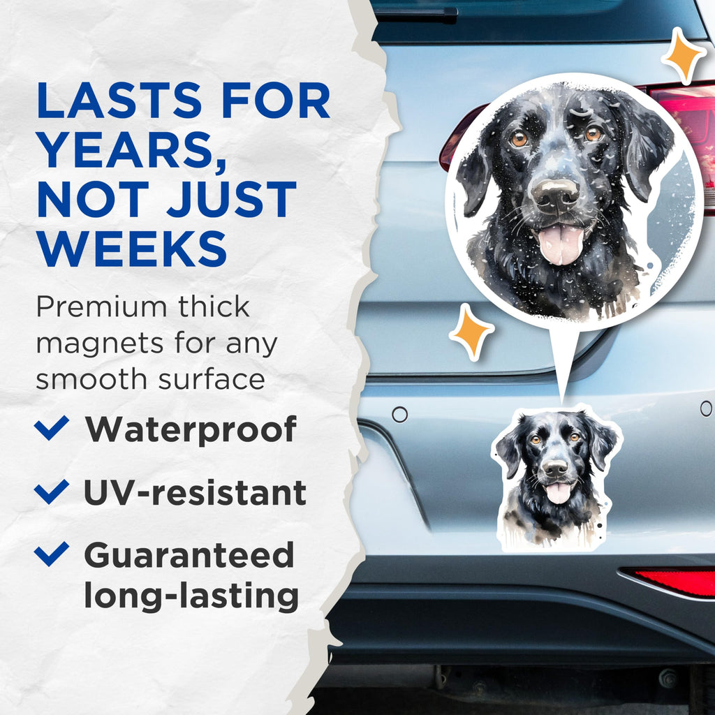 (2 Pack) Watercolor Black Dog Magnets - Happy Retriever Art - Dog Lover Fridge Kitchen Accent - 5 Inches On Longest Side - Thick Durable Magnet - Made in USA - MAG30062