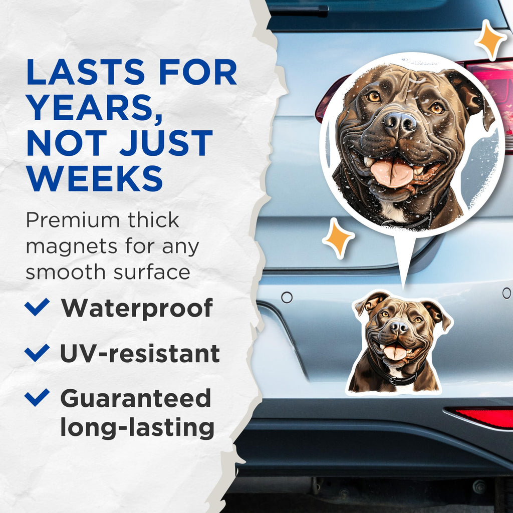 (2 Pack) Pitbull Magnets - Happy Dog Art - Smiling Pitbull Face - Pet Lover Refrigerator Decor - 5 Inches On Longest Side - Thick Durable Magnet - Made in USA - MAG23557