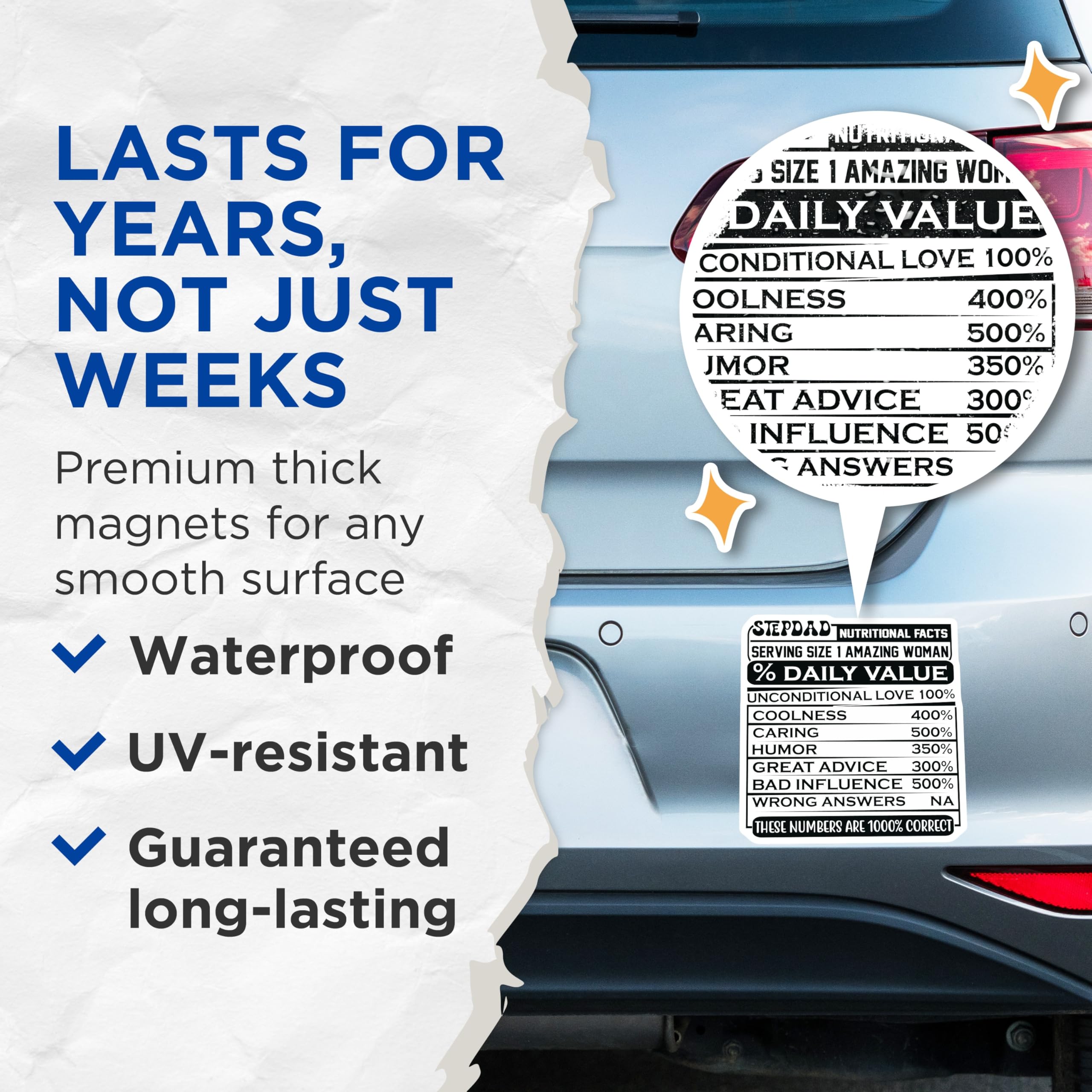 (2 Pack) Stepdad Nutritional Facts Magnets - Funny Stepdad - Amazing Stepdad Fridge Magnets - 5" On Longest Side - Premium Magnet - for Cars, Refrigerators, Toolboxes, Lockers - Made in USA - MAG14693