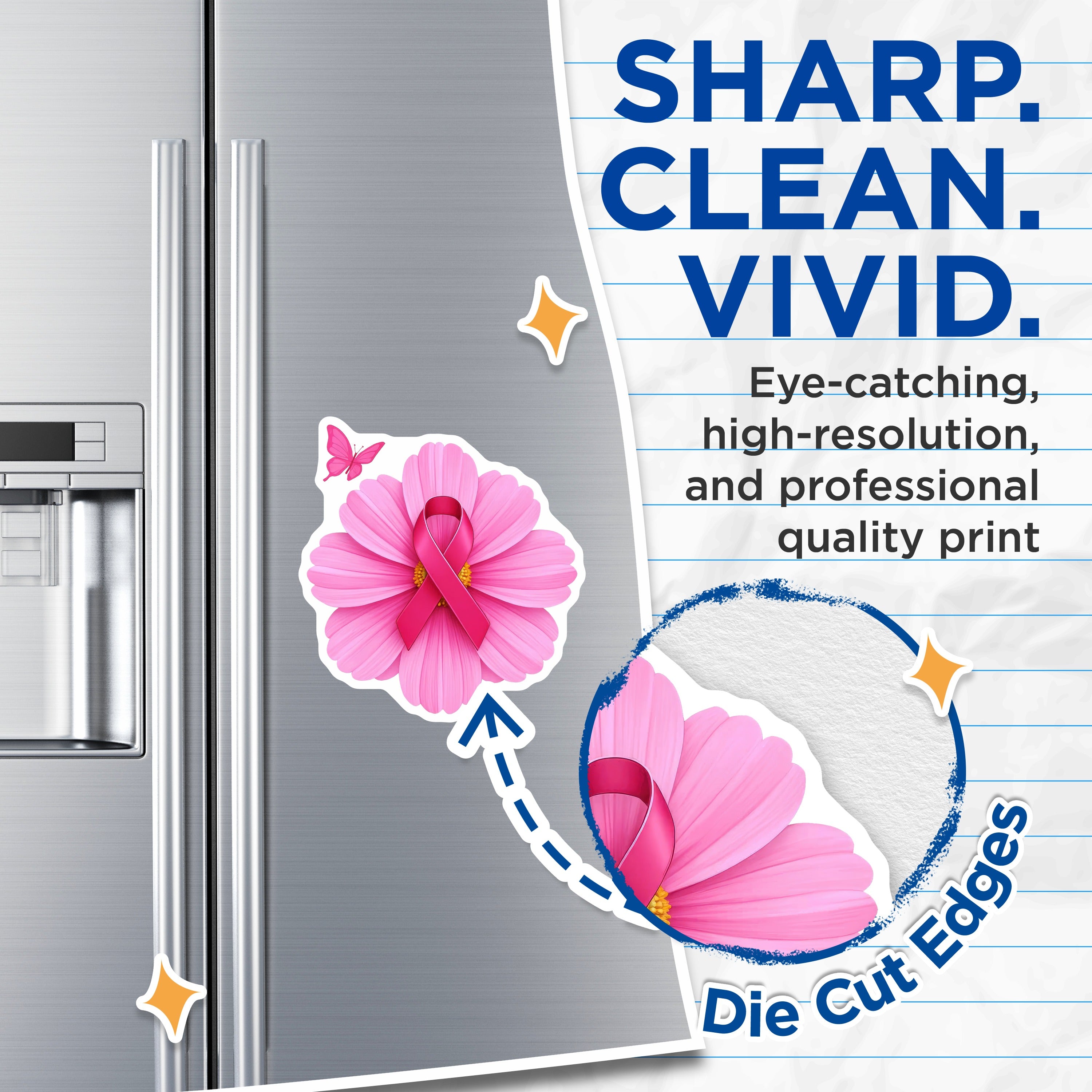 (2 Pack) Breast Cancer Awareness Magnets - Pink Ribbon Flower - Survivor Support Hope Magnet - 5 Inches On Longest Side - Thick Durable Magnet - Made in USA - MAG37551