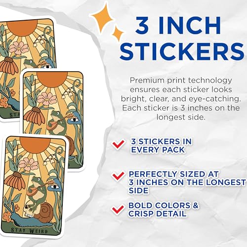 (3 Pack) Stay Weird Decals - Frog Skull Snail Art - Boho Laptop Decals - 3 Inches On Longest Side - Easy Peel & Apply - Made in USA - 3MCS4650