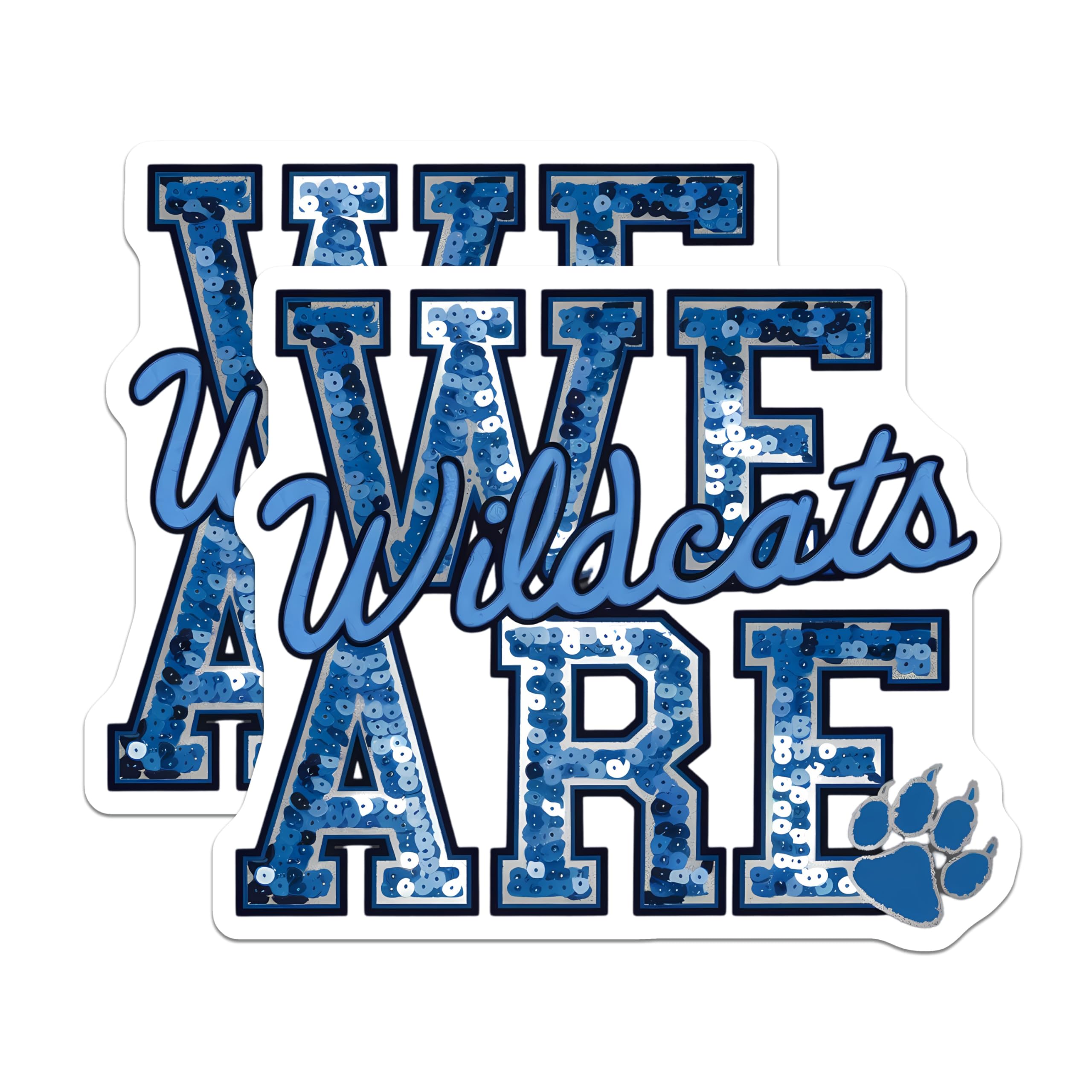 (2 Pack) Wildcats Magnets - We are Wildcats Blue Sequin Design - School Spirit - Team Pride - Paw Print Fan Accessory - 5 Inches On Longest Side - Thick Durable Magnet - Made in USA - MAG22340