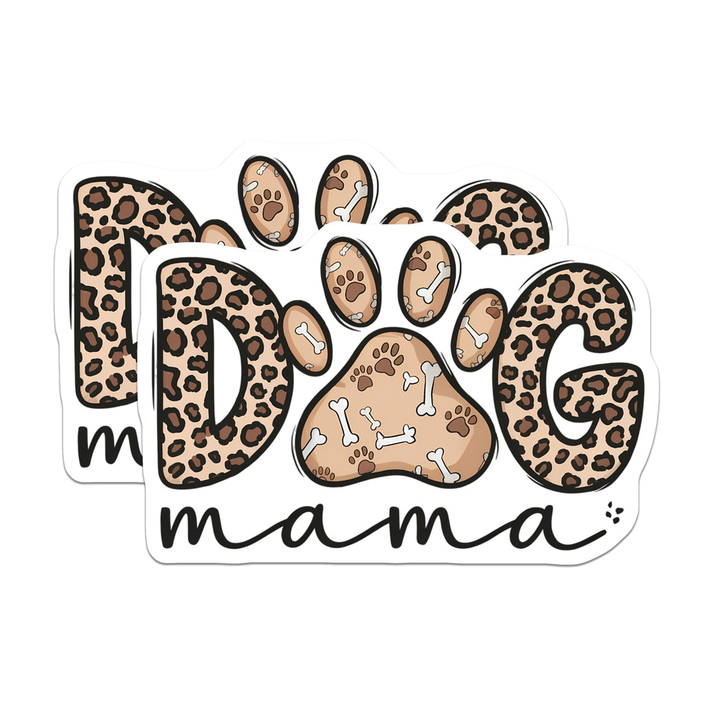 (2 Pack) Dog Mama Leopard Print Magnets - Paw Bone Design - Pet Parent Refrigerator Decor - 5 Inches On Longest Side - Thick Durable Magnet - Made in USA - MAG20404
