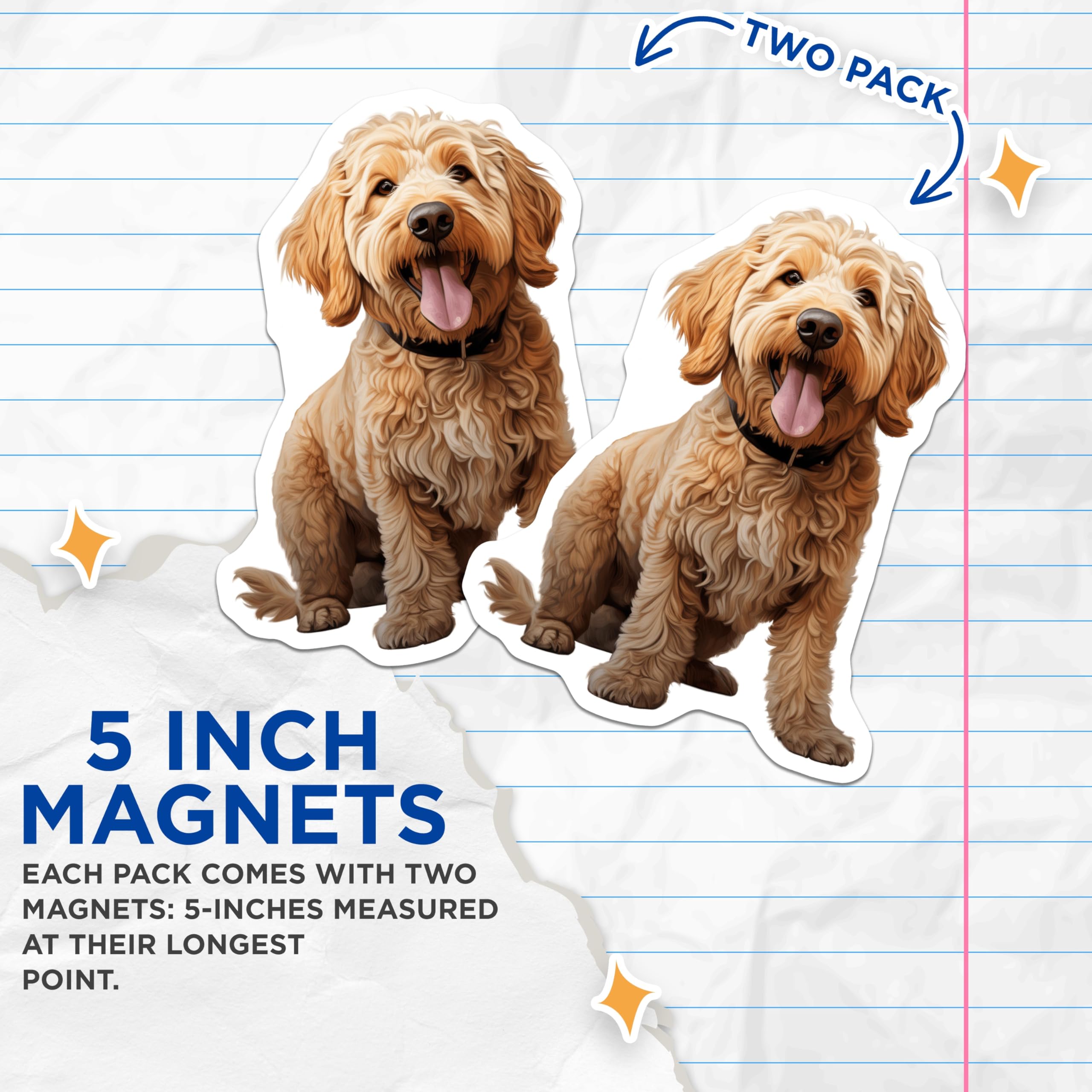 (2 Pack) Goldendoodle Magnets - Cute Dog Decor - Pet Lover Accessory - 5 Inches On Longest Side - Thick Durable Magnet - Made in USA - MAG28458