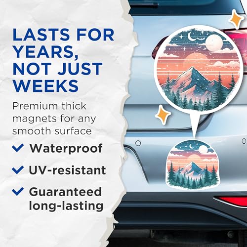 (2 Packs) Mountain Nature Hiking Magnets - Outdoorsman Hiker Magnets - 5 Inches On Longest Side - Premium Magnet - for Fridges, Toolboxes, Cars - Made in USA - MAG2296