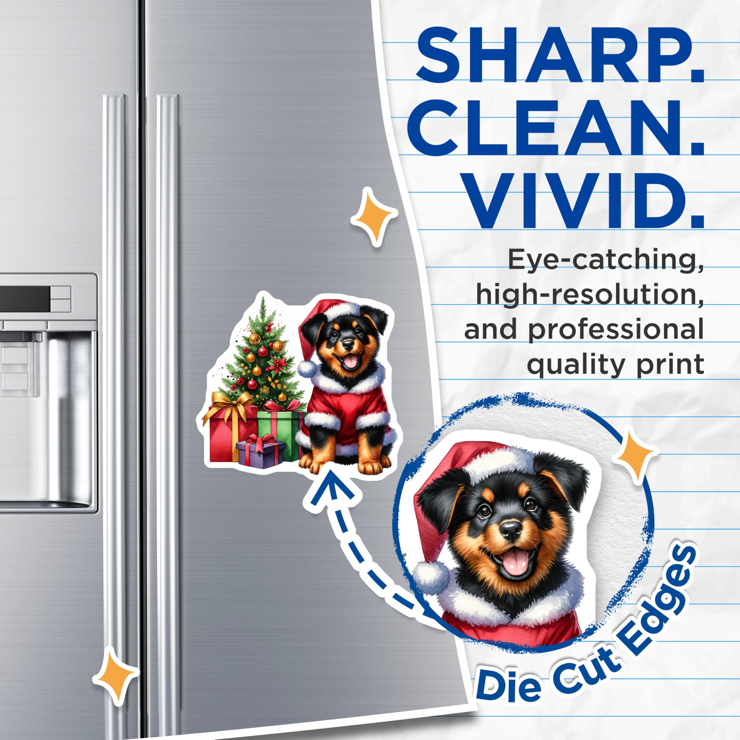 (2 Pack) Christmas Puppy Magnets - Santa Dog Holiday Decor - Cute Rottie Pet Lover Seasonal Kitchen Fridge Accent - 5 Inches On Longest Side - Thick Durable Magnet - Made in USA - MAG26107