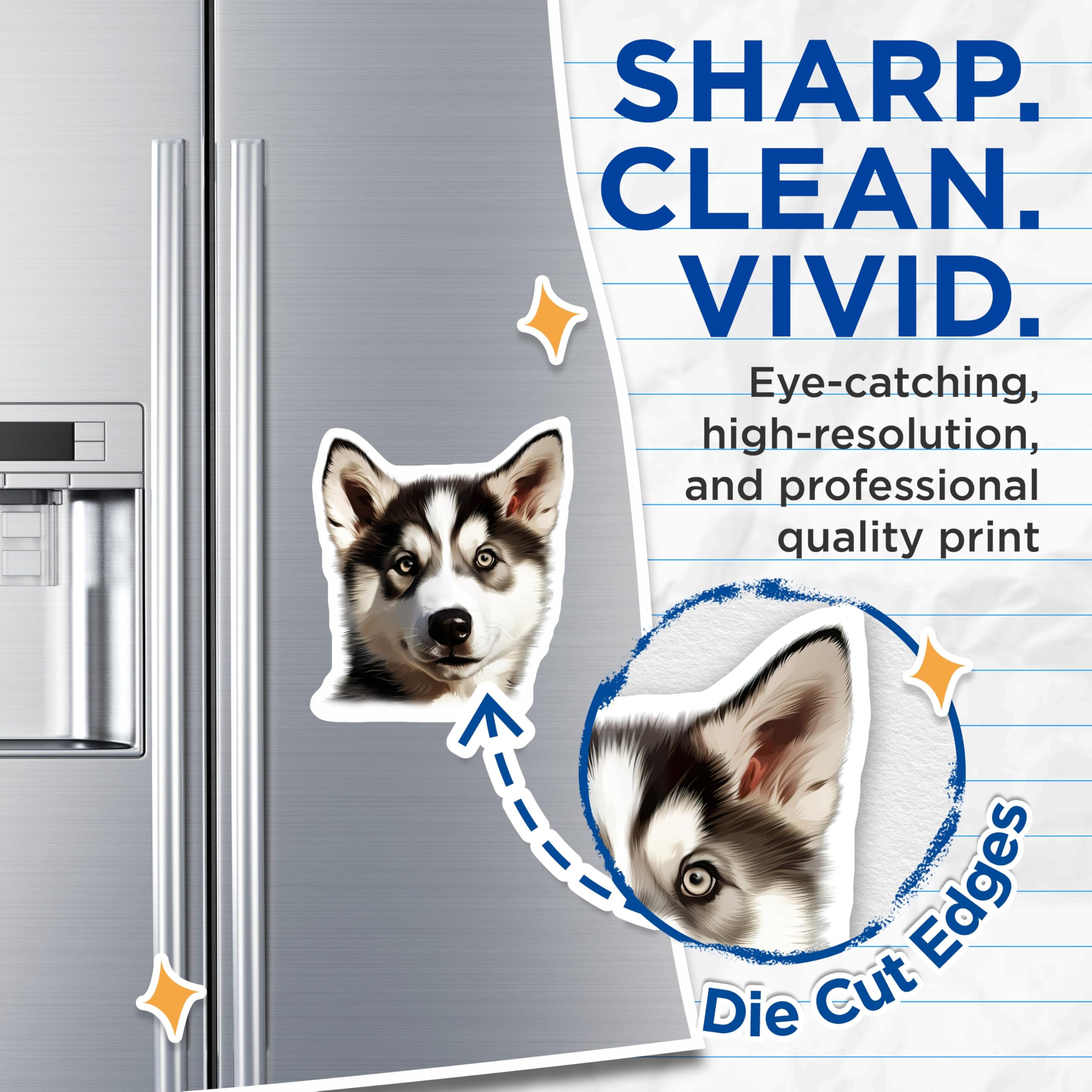(2 Pack) Husky Puppy Magnets - Siberian Husky Decor - Cute Dog Lover Refrigerator - Animal Lover Decal - 5 Inches On Longest Side - Thick Durable Magnet - Made in USA - MAG29543
