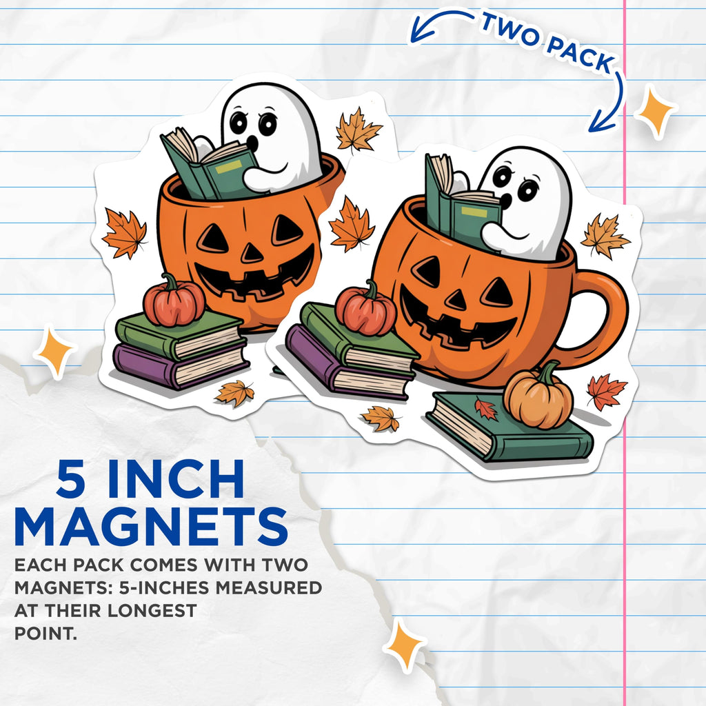 (2 Pack) Halloween Ghost Magnets - Pumpkin Fall Decor - Spooky Season Fridge Magnets - 5" On Longest Side - Premium Magnet - for Cars, Refrigerators, Toolboxes, Lockers - Made in USA - MAG18136