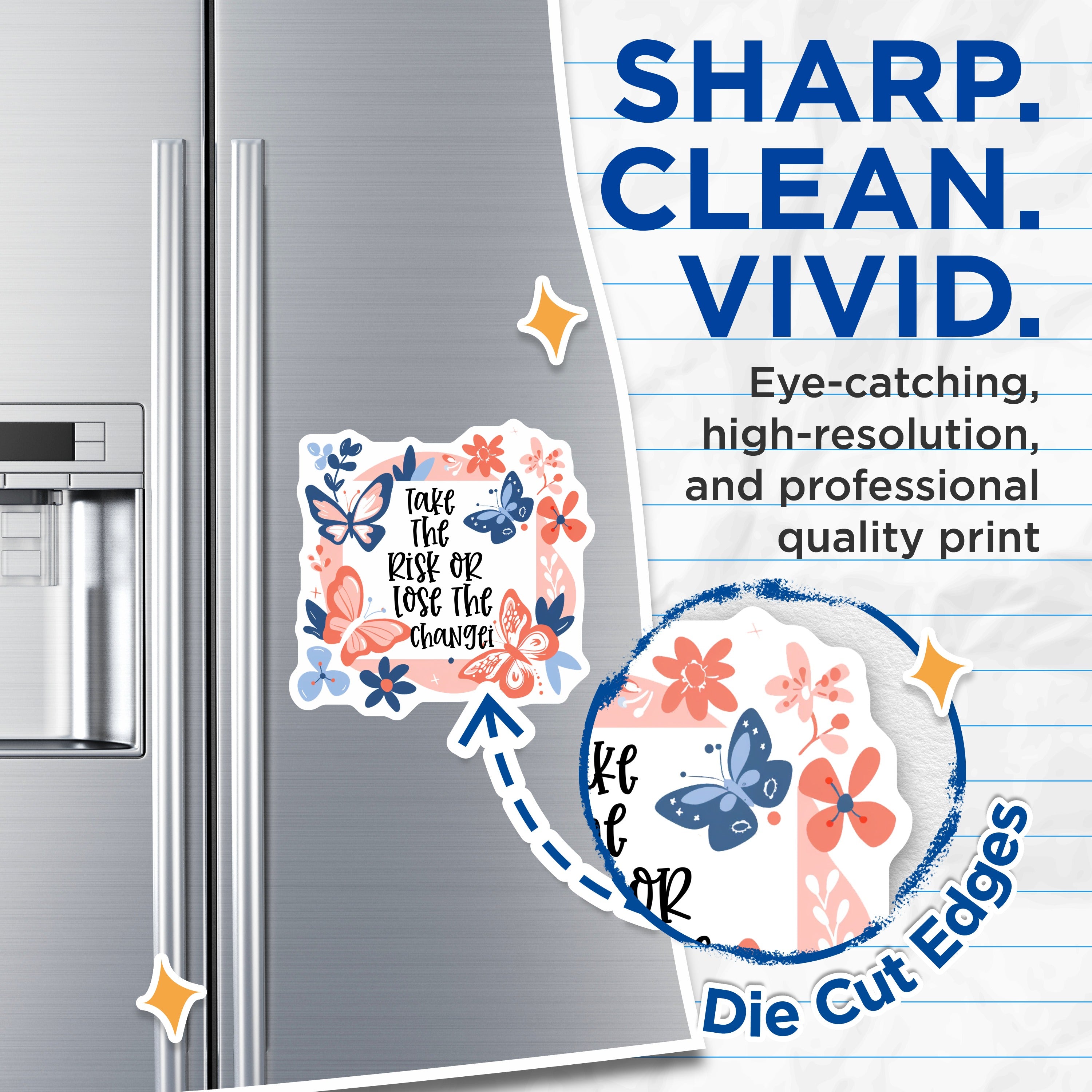(2 Pack) Inspirational Quote Magnets - Take The Risk Motivation - Butterfly Floral Refrigerator Locker Magnets - 5 Inches On Longest Side - Thick Durable Magnet - Made in USA - MAG37341