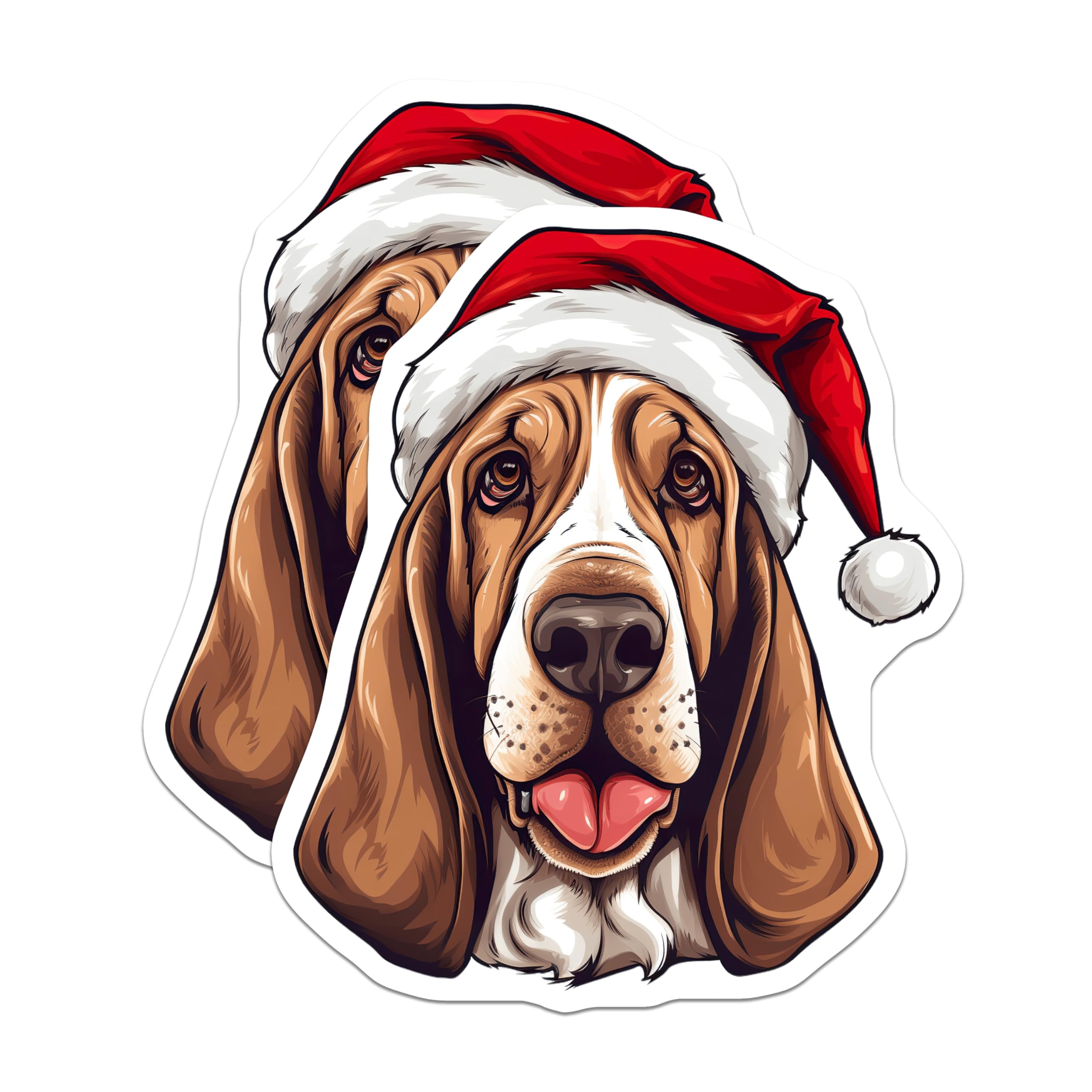(2 Pack) Basset Hound Christmas Magnets - Santa Dog Refrigerator - Holiday Dog Mom Decor - 5 Inches On Longest Side - Thick Durable Magnet - Made in USA - MAG29557