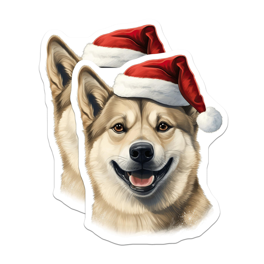 (2 Pack) Christmas Dog Magnets - Santa Hat Happy Dog Illustration - Festive Pet Lover Refrigerator Decor - 5 Inches On Longest Side - Thick Durable Magnet - Made in USA - MAG28798