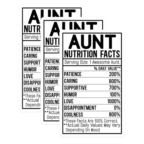 (3 Pack) Aunt Nutrition Facts Decals - Awesome Aunt - Fun Laptop Decals - 3 Inches On Longest Side - Easy Peel & Apply - Made in USA - 3MCS2589