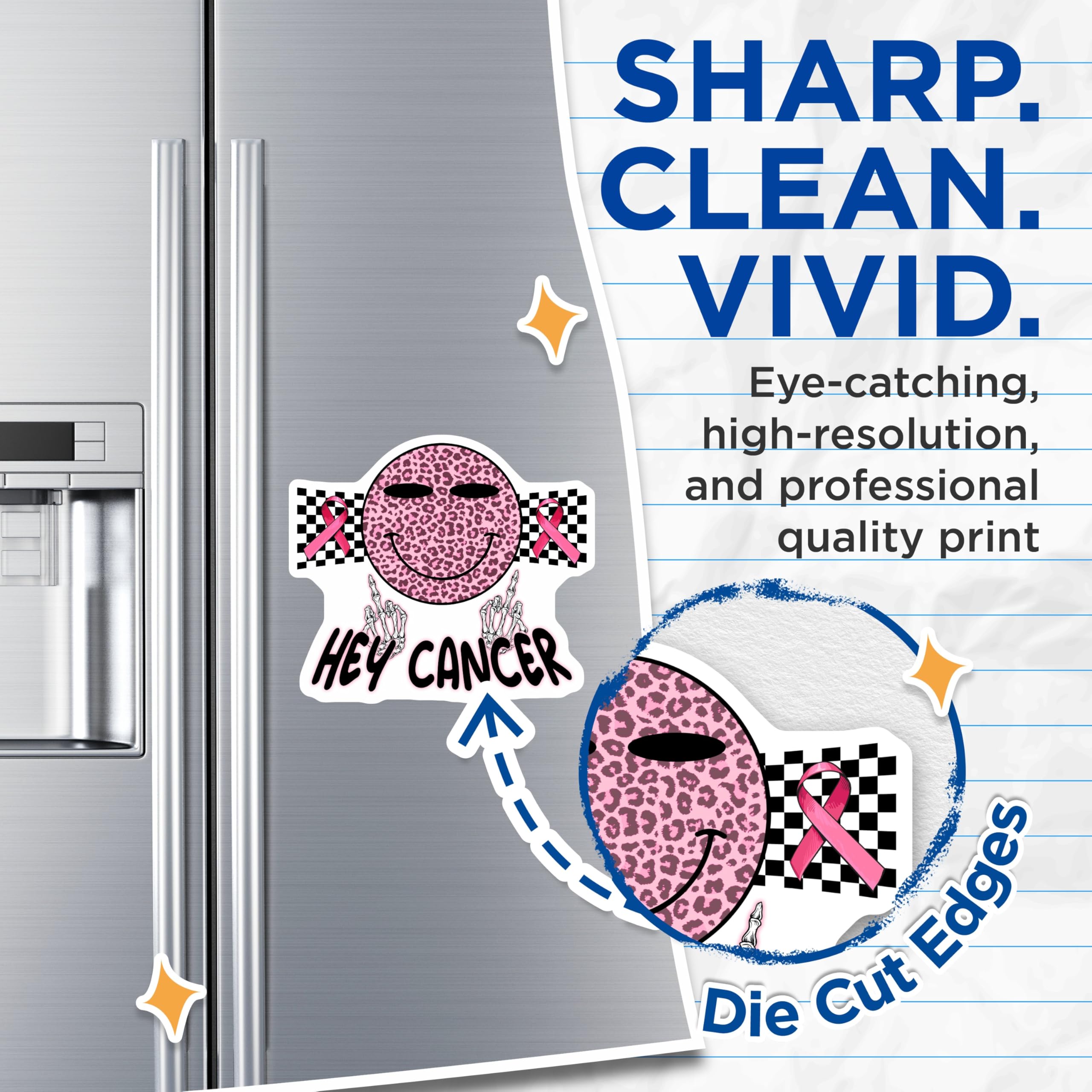(2 Pack) Hey Cancer Magnets - Pink Ribbon - Breast Cancer Awareness - 5" On Longest Side - Premium Magnet - for Cars, Refrigerators, Toolboxes, Lockers - Made in USA - MAG16653