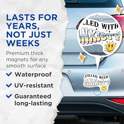 (2 Pack) Filled with Anxiety Magnets - Rainbow Design - Positive Mental Health Decor - 5" On Longest Side - for Cars, Fridges, Toolboxes - Made in USA - MAG7664
