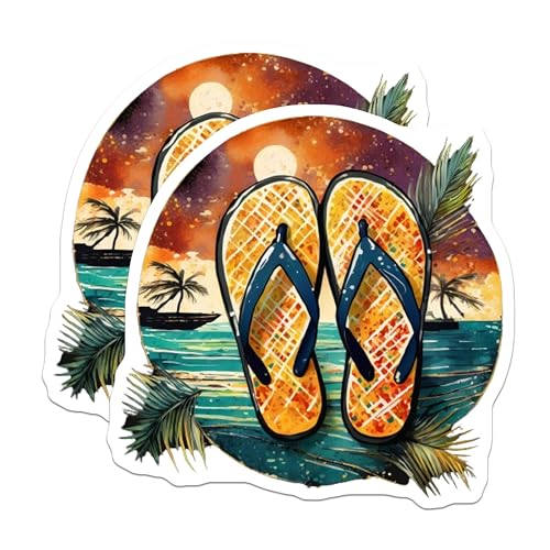 (2 Pack) Summer Beach Vibes Stickers - Tropical Flip Flops - 5" On Longest Side - Sticks to Smooth Flat Surfaces - Made in USA - BMCS9329 - BMCS9329