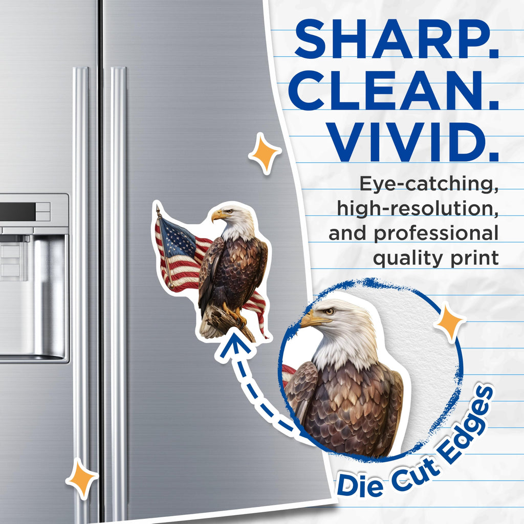 (2 Pack) Majestic Bald Eagle American Flag Magnets - Proud Patriotic USA Display - Freedom National Symbol Art - 5 Inches On Longest Side - Thick Durable Magnet - Made in USA - MAG20352