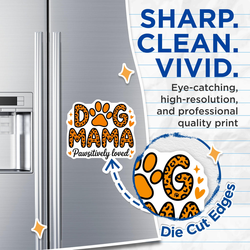 (2 Pack) Dog Mama Magnets - Pawsitively Loved Dog Mom - Animal Print Fridge Decor for Pet Lovers - 5 Inches On Longest Side - Thick Durable Magnet - Made in USA - MAG30911