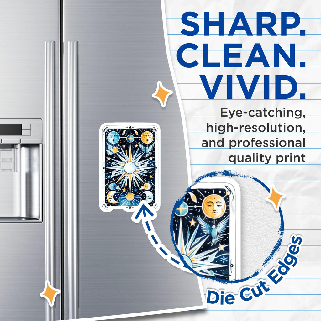 (2 Pack) Celestial Magnets - Moon and Sun Decor - Starry Night Refrigerator Magnets - 5" On Longest Side - Premium Magnet - for Cars, Refrigerators, Toolboxes, Lockers - Made in USA - MAG14666