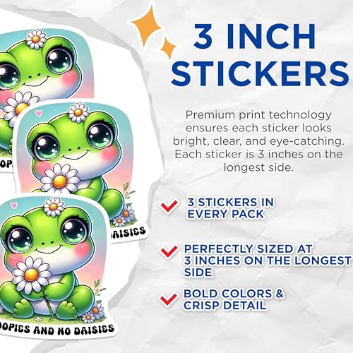 (3 Pack) Frog and Daisy Decals - Cute Animal Art - Laptop Decal Stickers - 3 Inches On Longest Side - Easy Peel & Apply - Made in USA - 3MCS6385