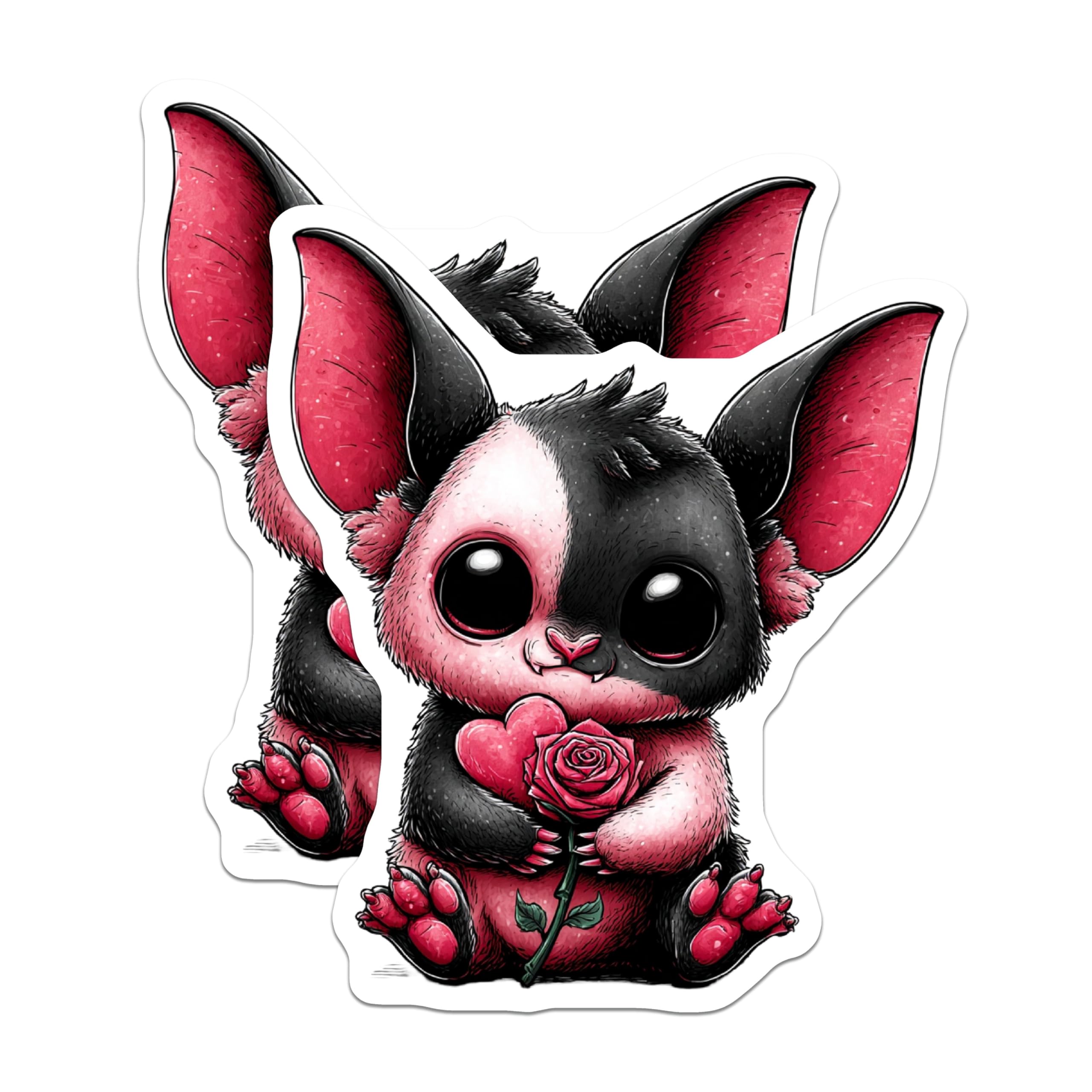 (2 Pack) Kawaii Bat Magnets - Cute Valentine Creature - Spooky Sweet Animal Fridge Magnets - Romantic Locker Decor Aesthetic - 5 Inches On Longest Side - Thick Durable Magnet - Made in USA - MAG20189
