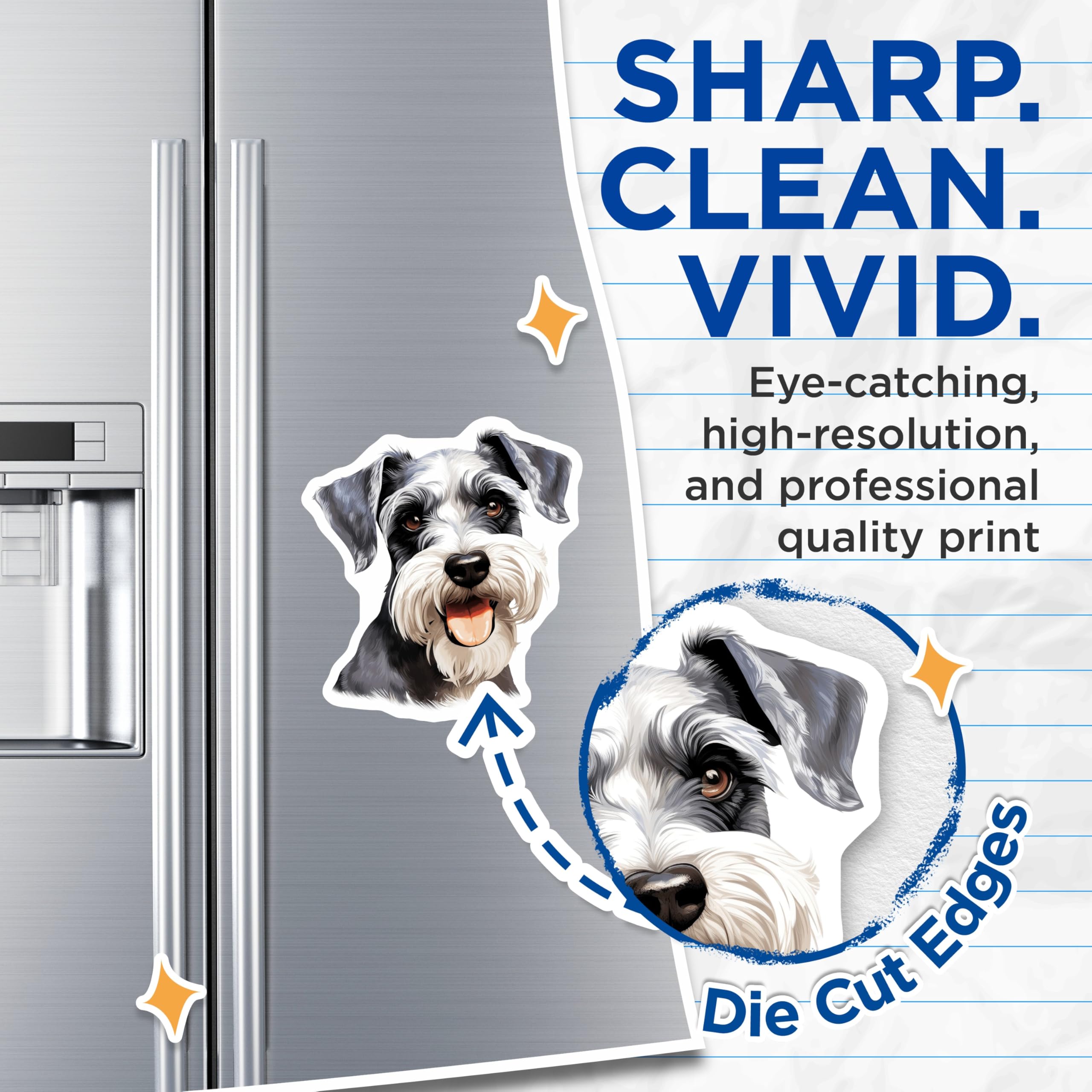 (2 Pack) Happy Schnauzer Dog Magnets - Cute Pet Lover Fridge Decor - Animal Enthusiast Refrigerator Magnets for Dog Moms - 5 Inches On Longest Side - Thick Durable Magnet - Made in USA - MAG29504