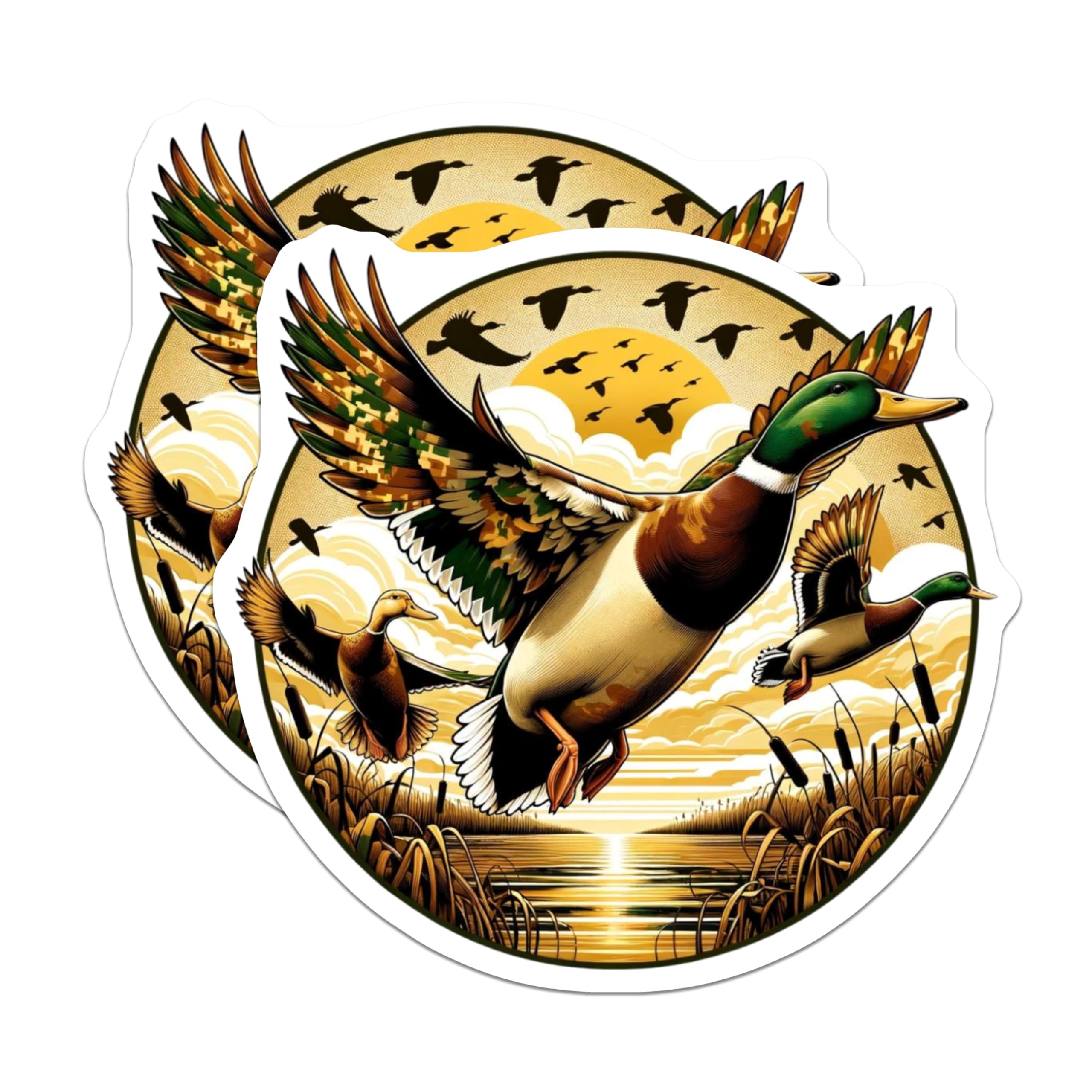 (2 Pack) Mallard Duck Magnets - Flying Waterfowl Art - Hunter Lodge Decor - Outdoor Enthusiast Gift - Wildlife Bird Scene - 5 Inches On Longest Side - Thick Durable Magnet - Made in USA - MAG20989
