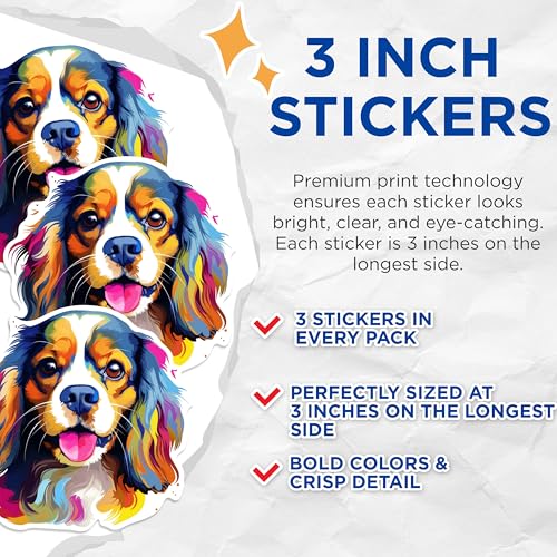 (3 Pack) Cavalier King Charles Spaniel Decals - Dog Breed Stickers - Laptop Decal - 3 Inches On Longest Side - Easy Peel & Apply - Made in USA - 3MCS0692