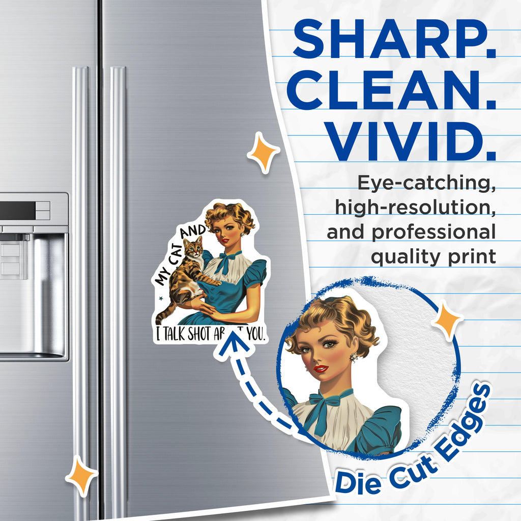 (2 Pack) Sarcastic Cat Magnets - Funny Cat Lover Refrigerator Decor - Pin Up Woman Humor Magnet for Cat Moms - 5 Inches On Longest Side - Thick Durable Magnet - Made in USA - MAG37057