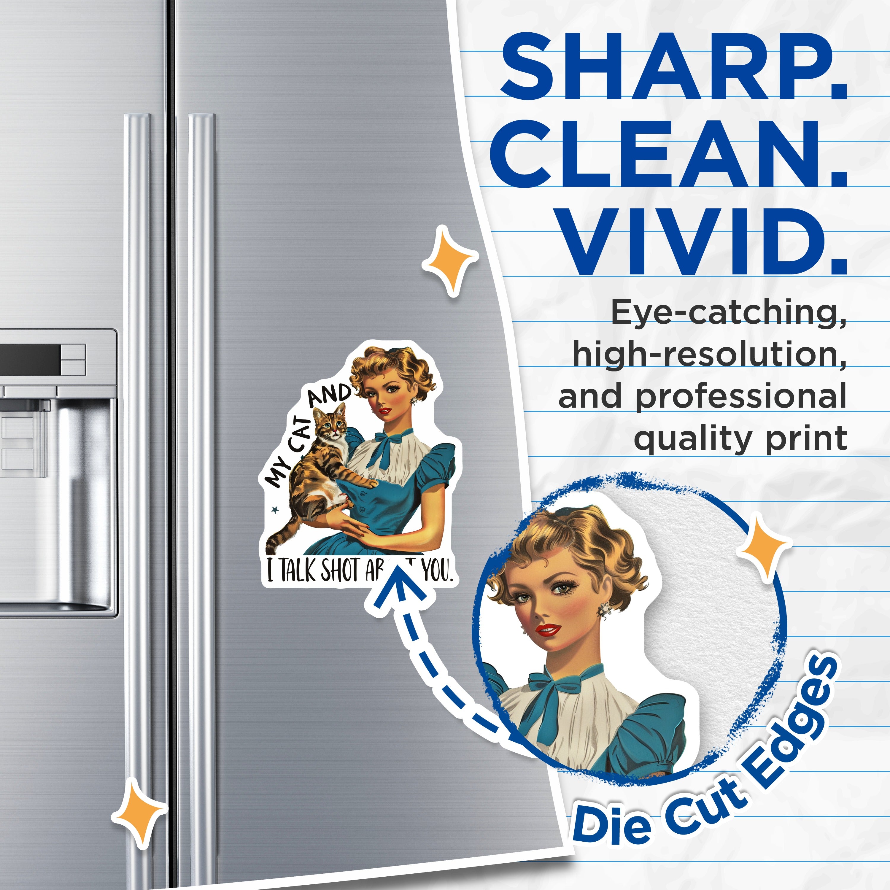 (2 Pack) Sarcastic Cat Magnets - Funny Cat Lover Refrigerator Decor - Pin Up Woman Humor Magnet for Cat Moms - 5 Inches On Longest Side - Thick Durable Magnet - Made in USA - MAG37057