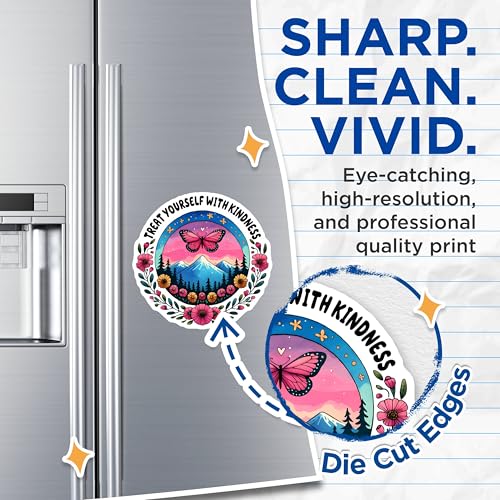 (2 Pack) Treat Yourself with Kindness Magnets - Motivational Butterfly Magnets - Nature Landscape Magnets - 5" On Longest Side - for Cars, Refrigerators, Toolboxes, Lockers - Made in USA BMCS3222