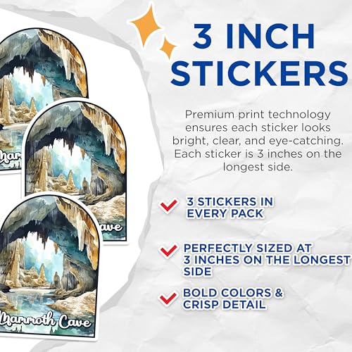 (3 Pack) Mammoth Cave Decals - National Park Sticker - Caverns Decals - 3 Inches On Longest Side - Easy Peel & Apply - Made in USA - 3MCS0416