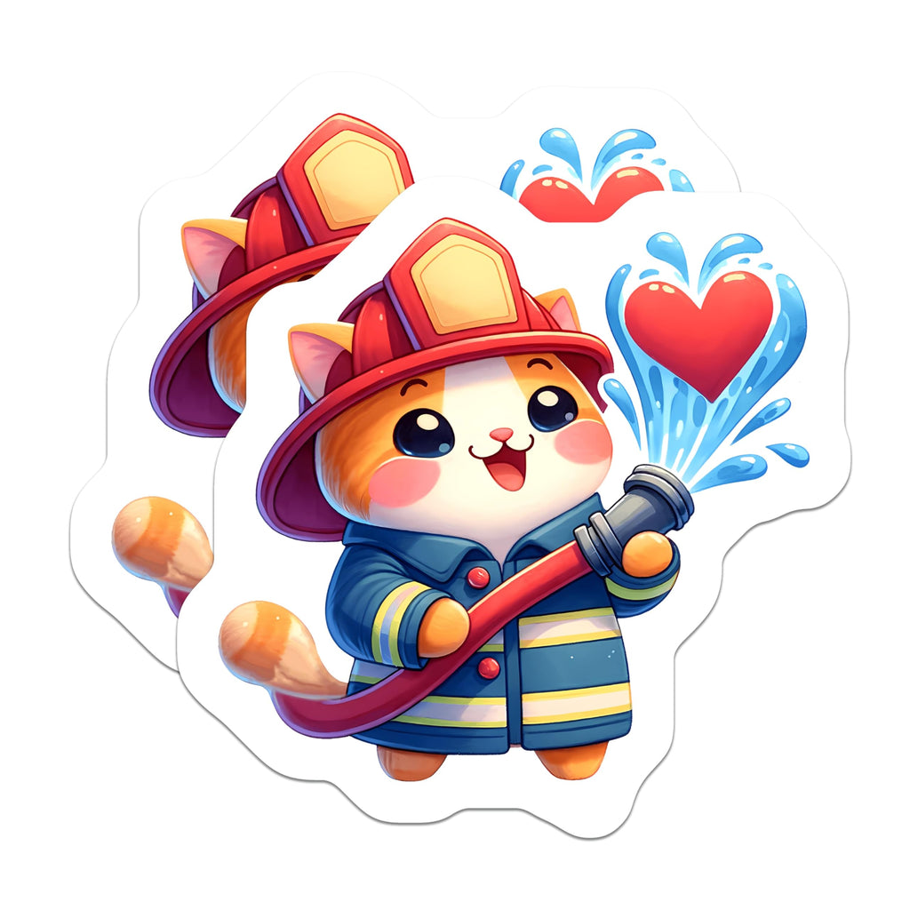 (2 Pack) Firefighter Cat Magnets - Adorable Kitten Fridge Decor - Brave Feline Hero Art - Sweet Heart Water Rescue Design - 5 Inches On Longest Side - Thick Durable Magnet - Made in USA - MAG20374