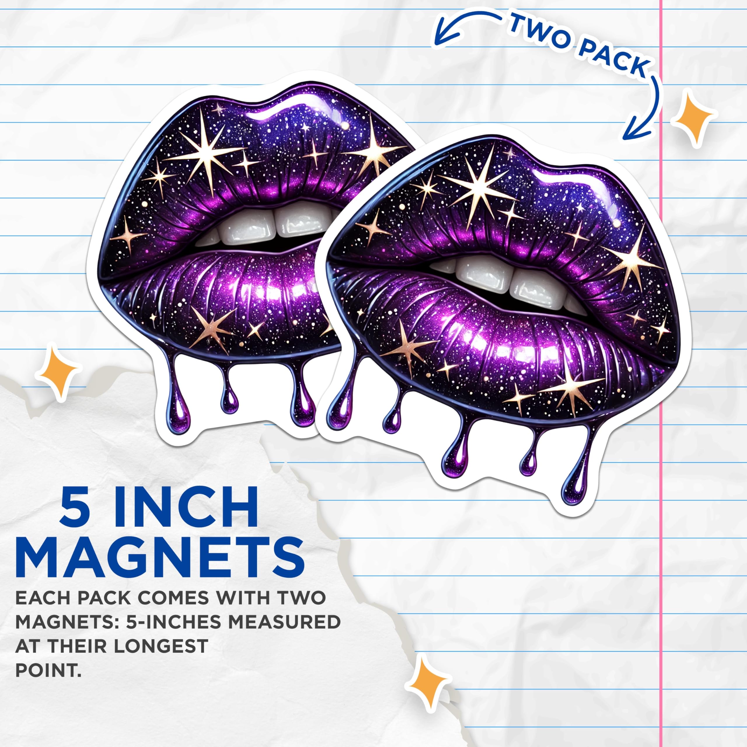 (2 Pack) Purple Galaxy Lips Magnets - Dripping Star Lips Magnets - Astral Lip Art Magnets - 5" On Longest Side - for Cars, Refrigerators, Toolboxes, Lockers - Made in USA MAG3546