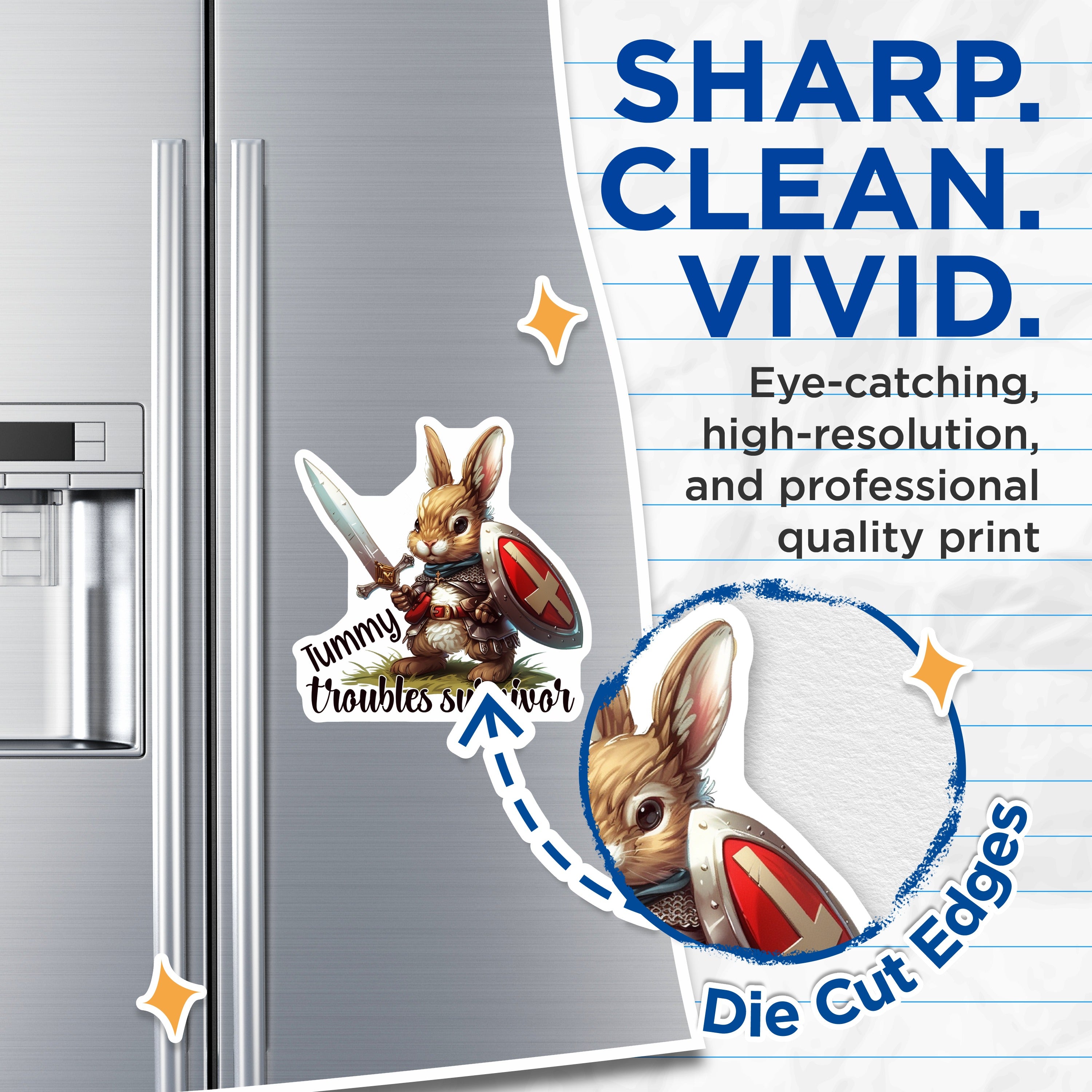 (2 Pack) Tummy Troubles Survivor Magnets - Cute Bunny Warrior Fridge - Chronic Illness Awareness Decor - 5 Inches On Longest Side - Thick Durable Magnet - Made in USA - MAG38551