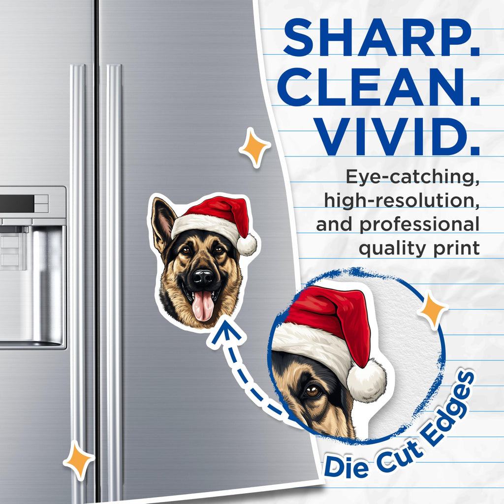 (2 Pack) German Shepherd Christmas Magnets - Holiday Dog Lover Decor - Pet Parent Festive Canine Item - 5 Inches On Longest Side - Thick Durable Magnet - Made in USA - MAG29686