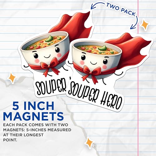 (2 Pack) Souper Hero Magnets - Superhero Kitchen Decor - 5" On Longest Side - for Cars, Fridges, Toolboxes - Made in USA - MAG7599