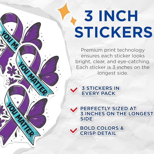 (3 Pack) You Matter Decals - Mental Health Awareness - Suicide Prevention Decals- 3 Inches On Longest Side - Easy Peel & Apply - Made in USA - 3MCS5008