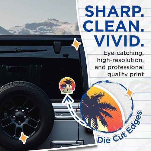 (2 Pack) Surf California Stickers - Palm Tree Sunset Stickers - Summer Beach Vacation Stickers - 5" On Longest Side - Sticks to Smooth Flat Surfaces - Made in USA - BMCS4320