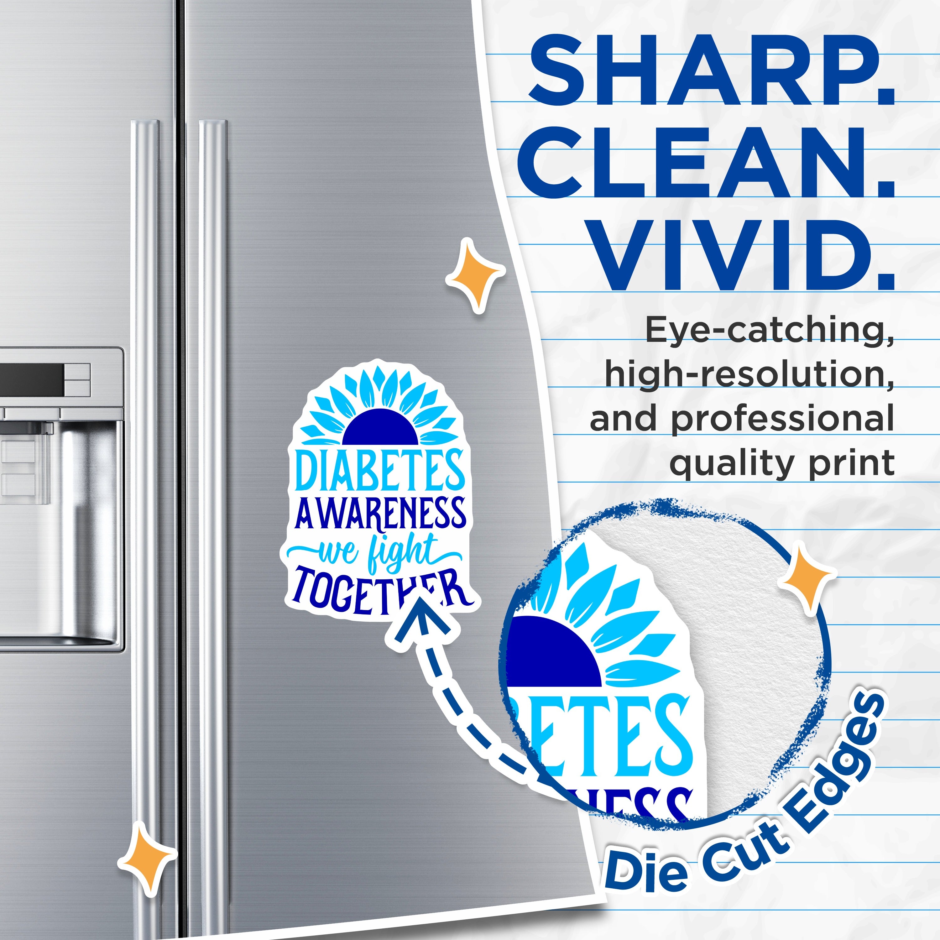 (2 Pack) Diabetes Awareness Magnets - We Fight Together Support - Chronic Illness Advocacy - 5 Inches On Longest Side - Thick Durable Magnet - Made in USA - MAG37645