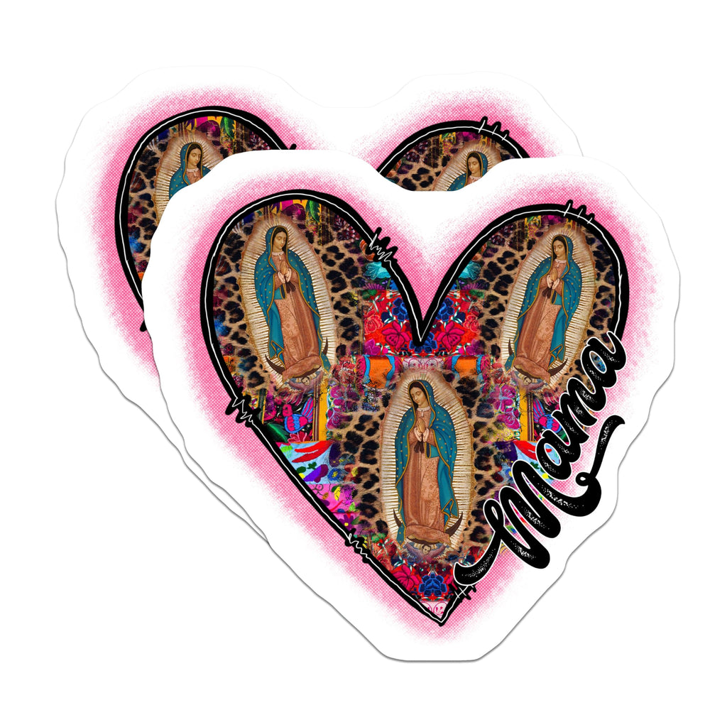 (2 Pack) Our Lady of Guadalupe Magnets - Mama Heart Leopard Print - Catholic Religious Decor - 5 Inches On Longest Side - Thick Durable Magnet - Made in USA - MAG23251