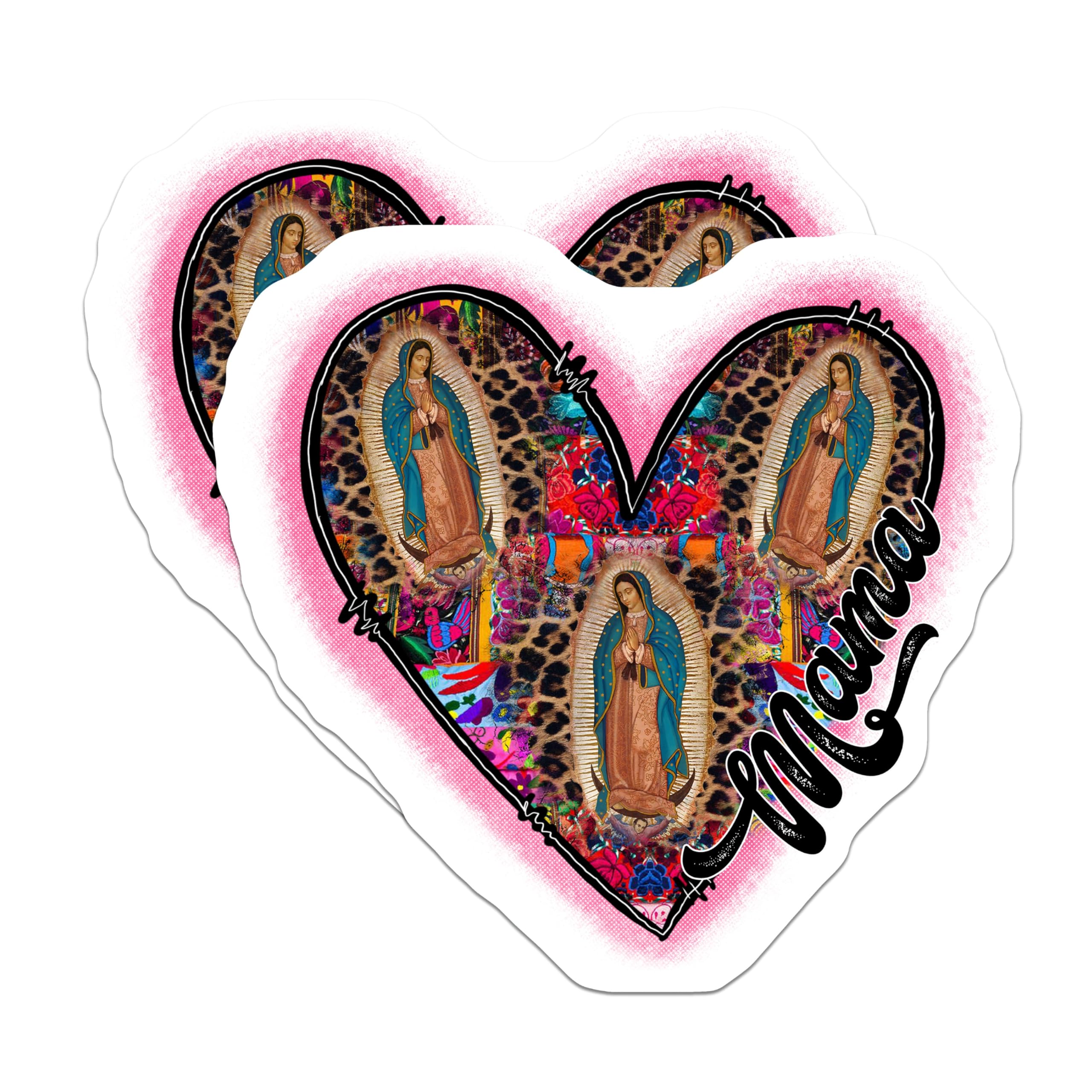 (2 Pack) Our Lady of Guadalupe Magnets - Mama Heart Leopard Print - Catholic Religious Decor - 5 Inches On Longest Side - Thick Durable Magnet - Made in USA - MAG23251