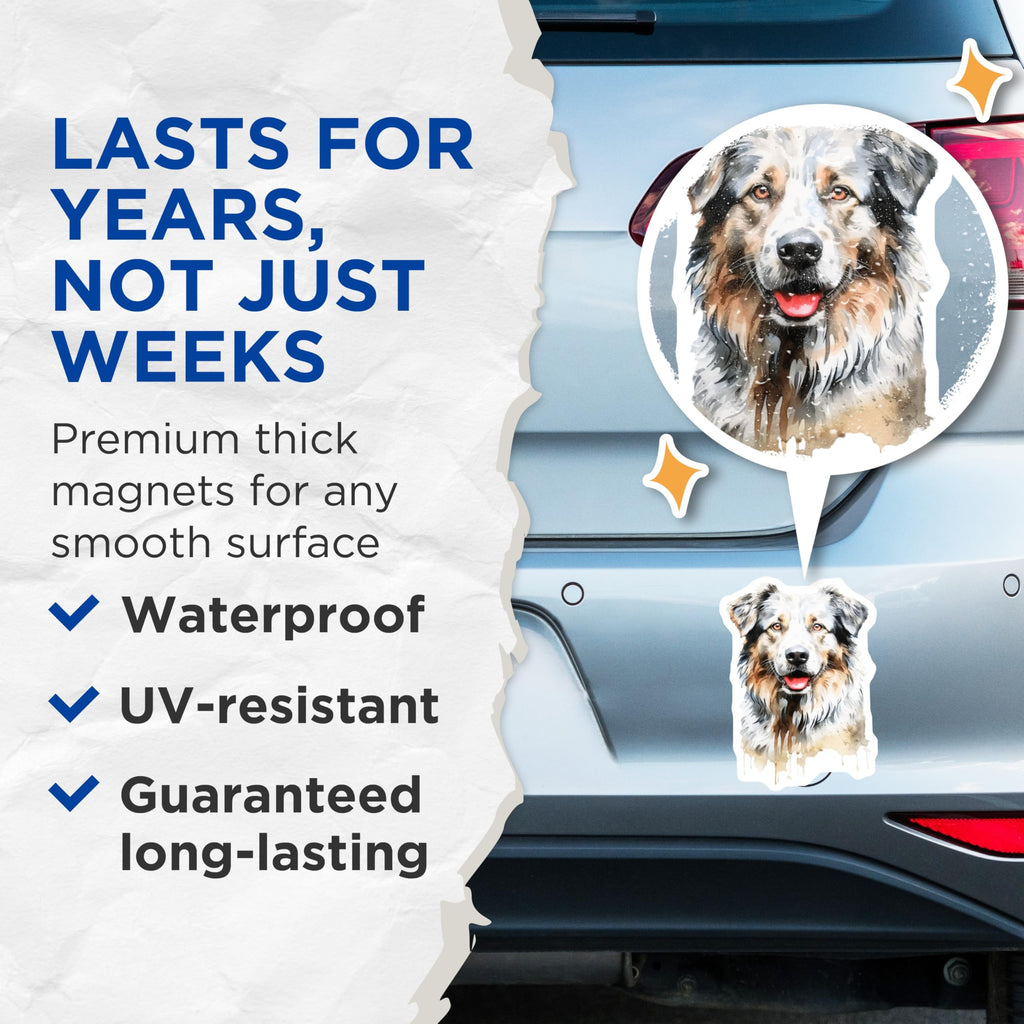 (2 Pack) Australian Shepherd Magnets - Watercolor Dog Art - Pet Lover Fridge Decor - 5 Inches On Longest Side - Thick Durable Magnet - Made in USA - MAG28431