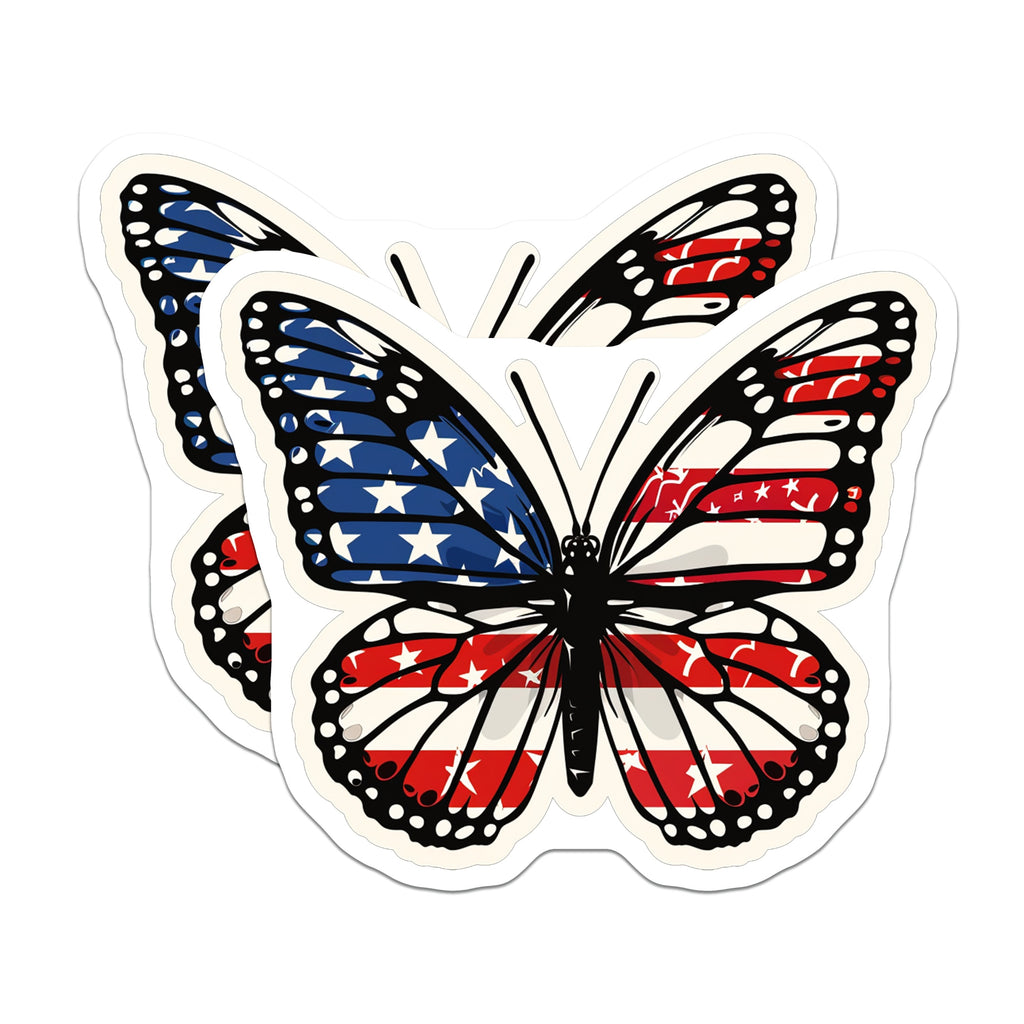 (2 Pack) American Flag Butterfly Magnets - Patriotic Monarch Decor - Freedom Symbol Car Fridge Locker Emblem for Veterans - 5 Inches On Longest Side - Thick Durable Magnet - Made in USA - MAG39919