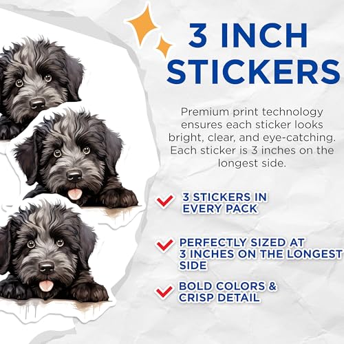 (3 Pack) Puppy Dog Decals - Cute Dog - Laptop Decal - 3 Inches On Longest Side - Easy Peel & Apply - Made in USA - 3MCS8648