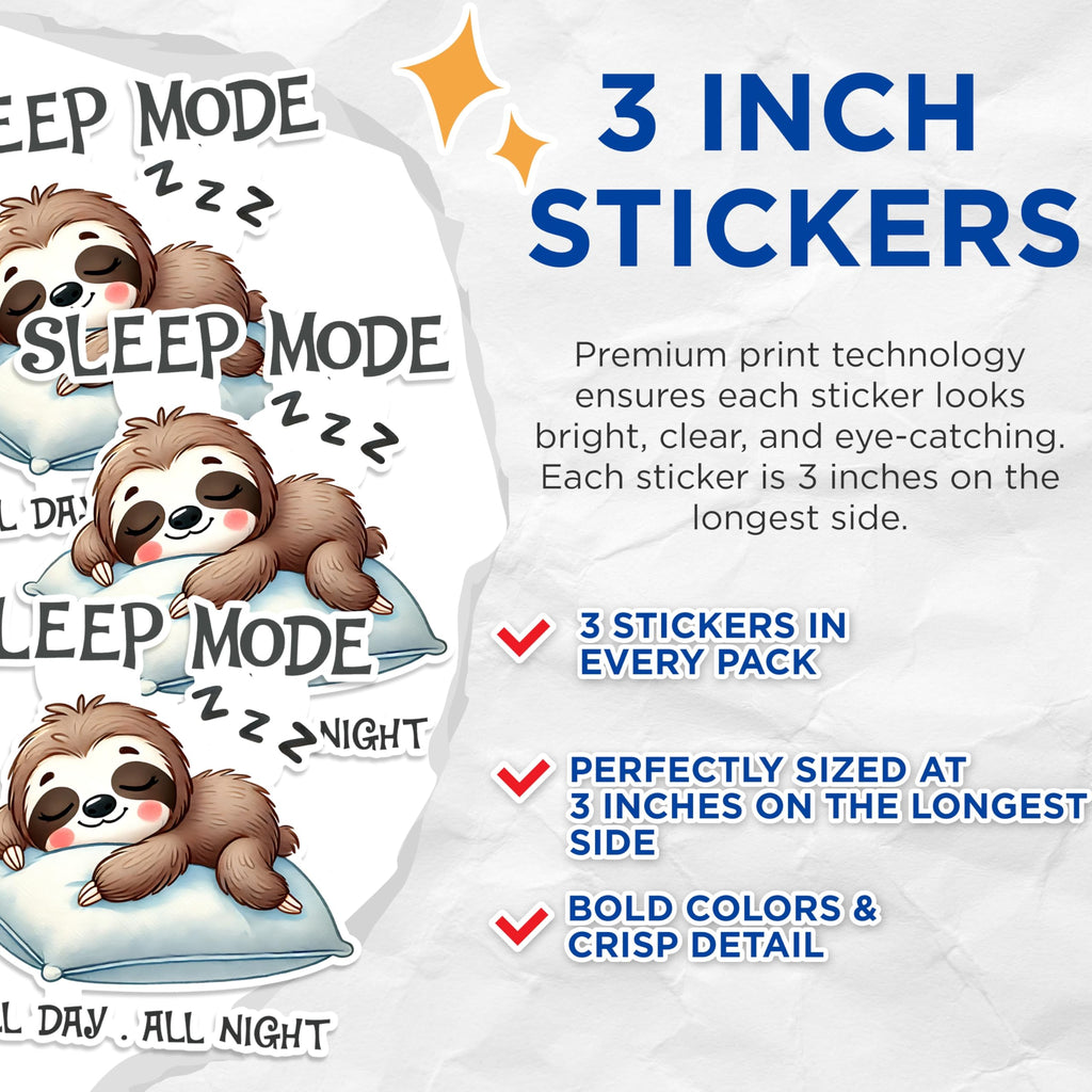 (3 Pack) Sleep Mode Sloth Decals - Lazy Animal Stickers - Laptop Decal - 3 Inches On Longest Side - Easy Peel & Apply - Made in USA - 3MCS1552