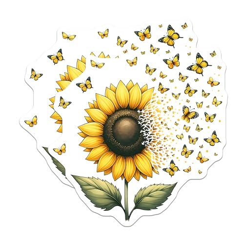 (2 Pack) Sunflower Butterfly Stickers - Floral Decal - Nature-Themed - 5" On Longest Side - Sticks to Smooth Flat Surfaces - Made in USA - BMCS7978