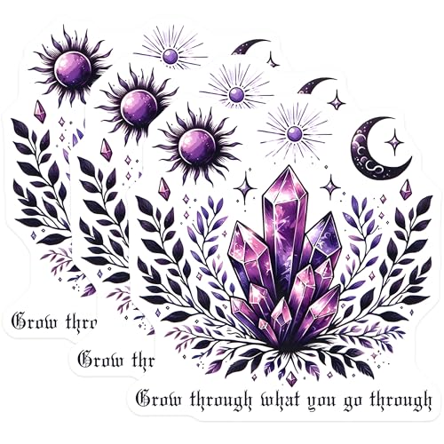 (3 Pack) Crystal Decals - Purple Sun Moon Star - Laptop Decals - 3 Inches On Longest Side - Easy Peel & Apply - Made in USA - 3MCS6823