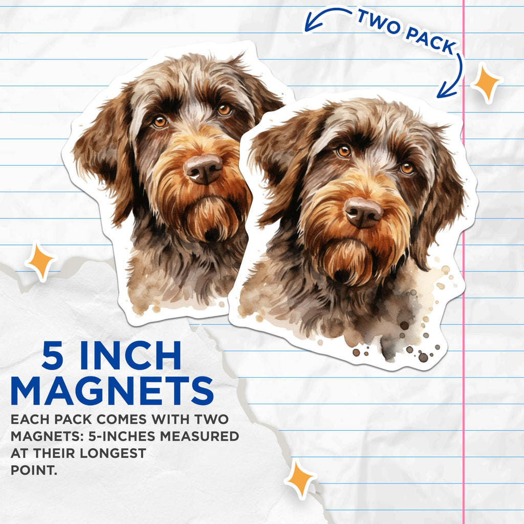 (2 Pack) German Wirehaired Pointer Magnets - Dog Lover Decor - Pet Breed Art Display - 5 Inches On Longest Side - Thick Durable Magnet - Made in USA - MAG24352