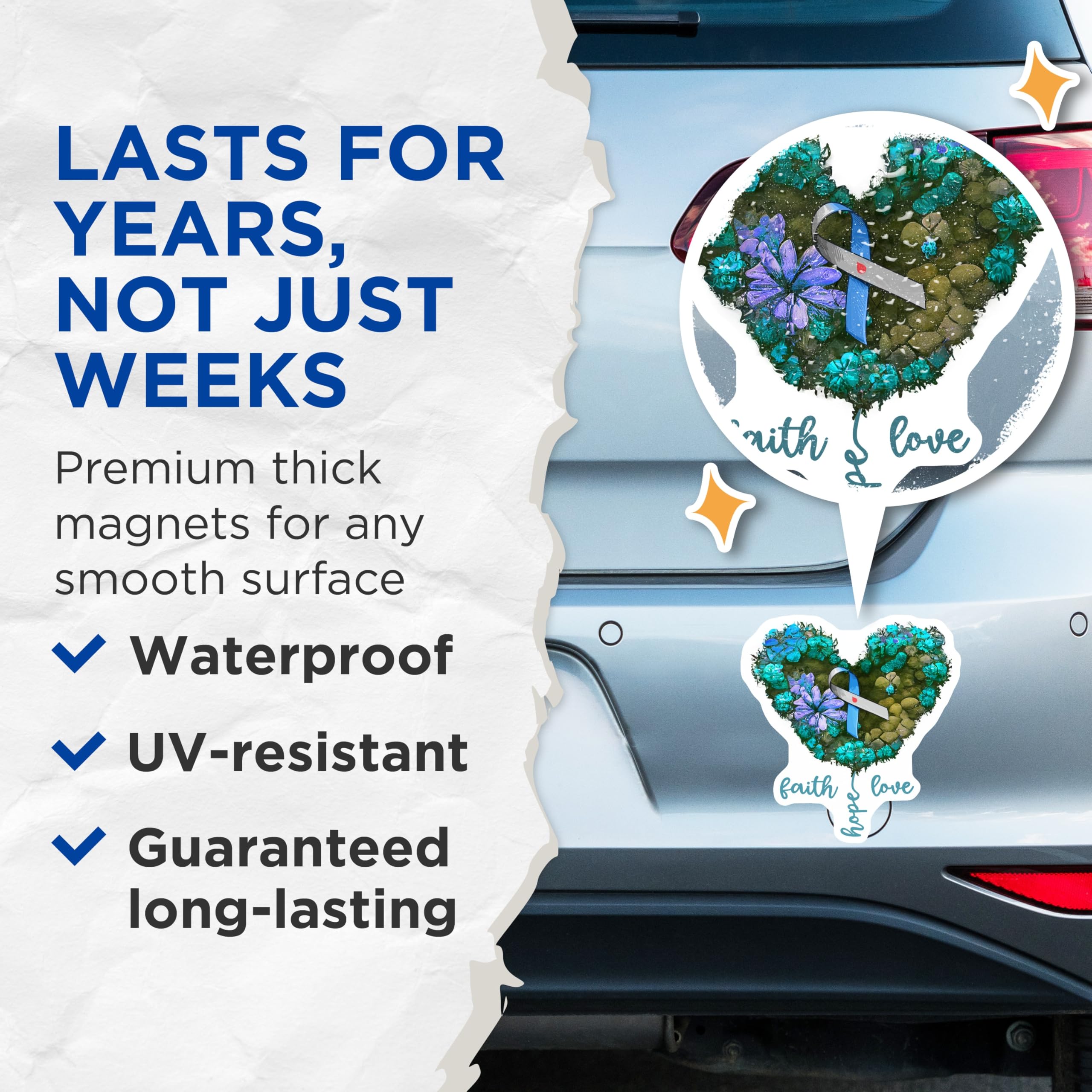 (2 Pack) Faith Hope Love Magnets - Awareness Ribbon Magnet - Heart Shaped Fridge Magnets - 5" On Longest Side - Premium Magnet - for Cars, Refrigerators, Toolboxes, Lockers - Made in USA - MAG16534