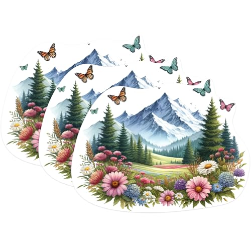 (3 Pack) Mountain Butterfly Decals - Floral Laptop Decal - Nature Decal Set - 3 Inches On Longest Side - Easy Peel & Apply - Made in USA - 3MCS1164